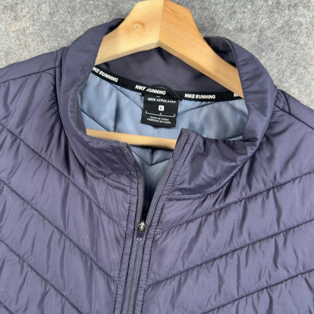 Nike Aerolayer Thermore Vest Mens Large Blue Running Full Zip Insulated Puffer